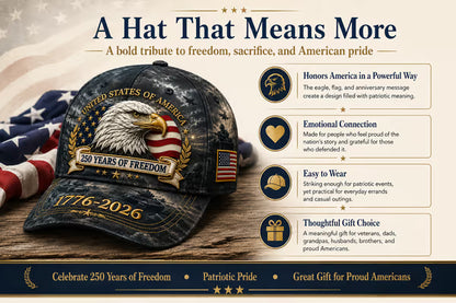 ✨250 Years of Freedom Eagle Cap | Embroidered Patriotic Vintage Baseball Hat – 1776–2026 American Tribute Edition